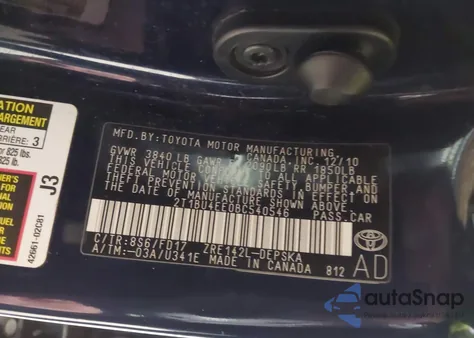 2011 Toyota Corolla S from USA, damaged, VIN 2T1BU4EE0BC540546